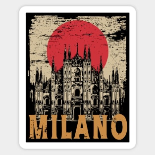 Milano Cathedral Poster – Italian Landmark in Retro Ink Style Sticker